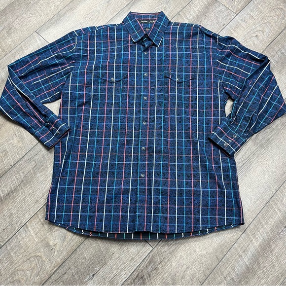 George Straight Troubadour Navy and Red Checkered Button-Down Shirt - Picture 1 of 13